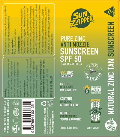Previous Label For 100g (Sun Zapper Pure Zinc Anti Mozzie   100g)